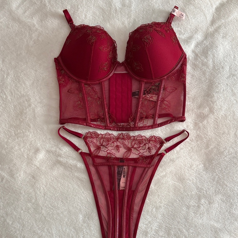 Victoria's Secret Burgundy Lace Bra Set